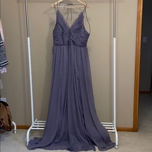 Ruched bodice maxi dress with raw edge